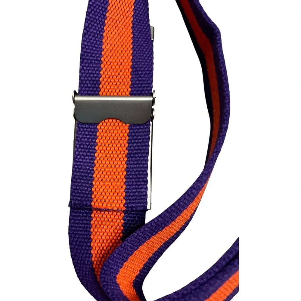 Clemson Tigers NCAA Web Belt Purple Orange Paw Print Logo Silver Slider Buckle